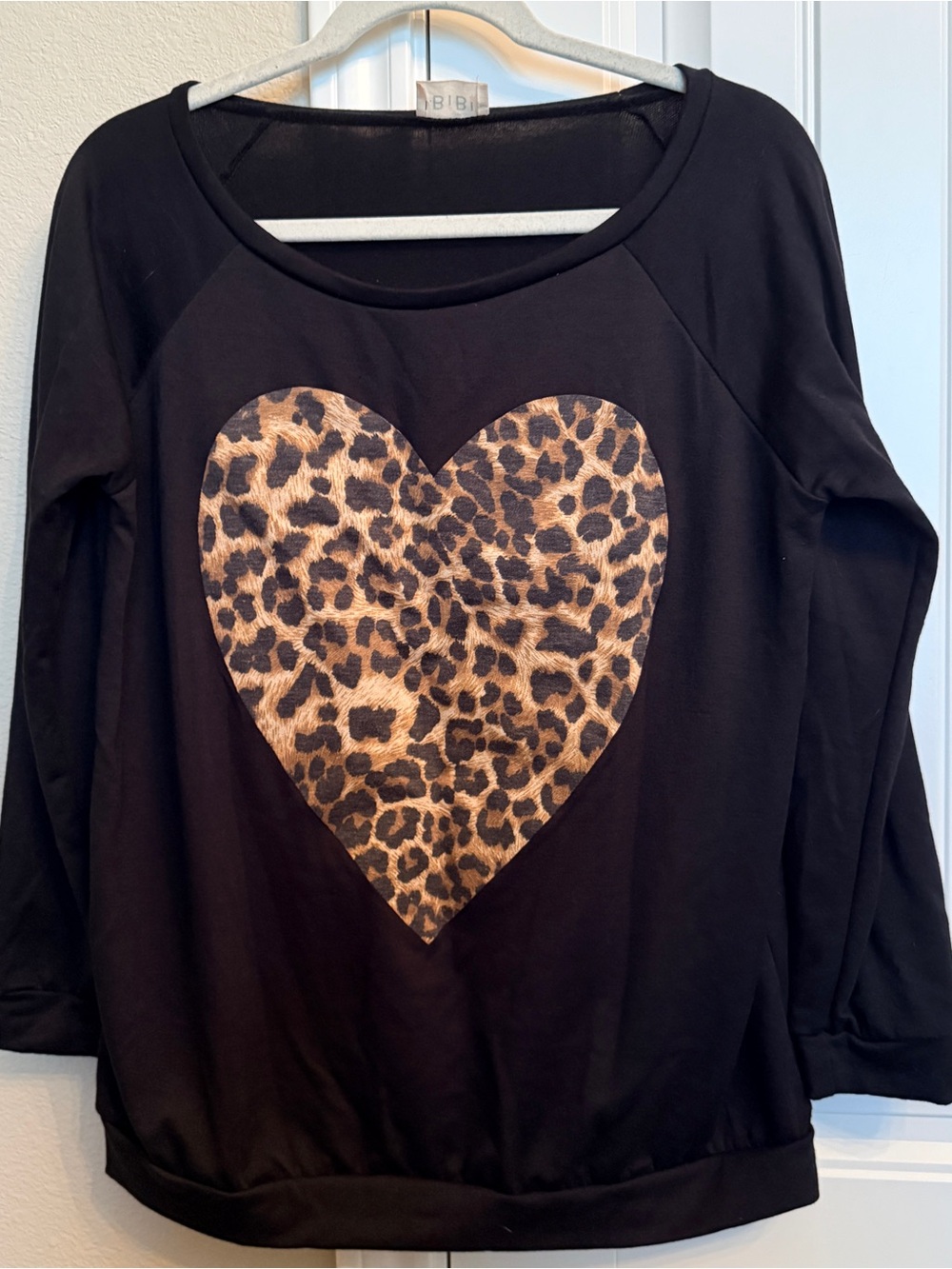 BiBi Black Shirt with Leopard-Print Heart Size S